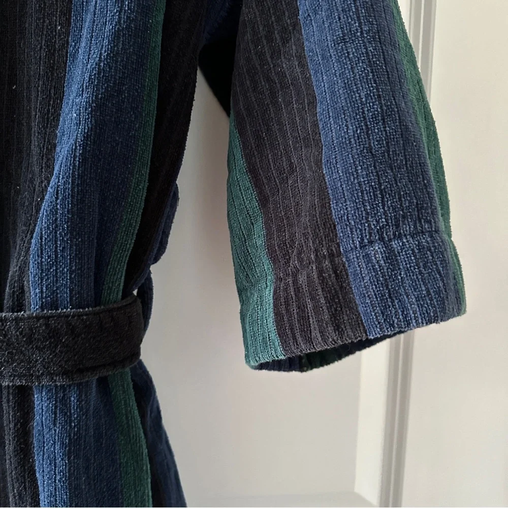 Vintage 80s/90s Claybrooke Green Blue Thick Terrycloth Robe Unisex One Size Bath - Picture 13 of 16